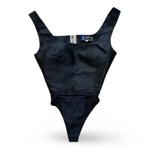 CLAUDE MONTANA Black Silk Women's Bodysuit With Open Back Detail